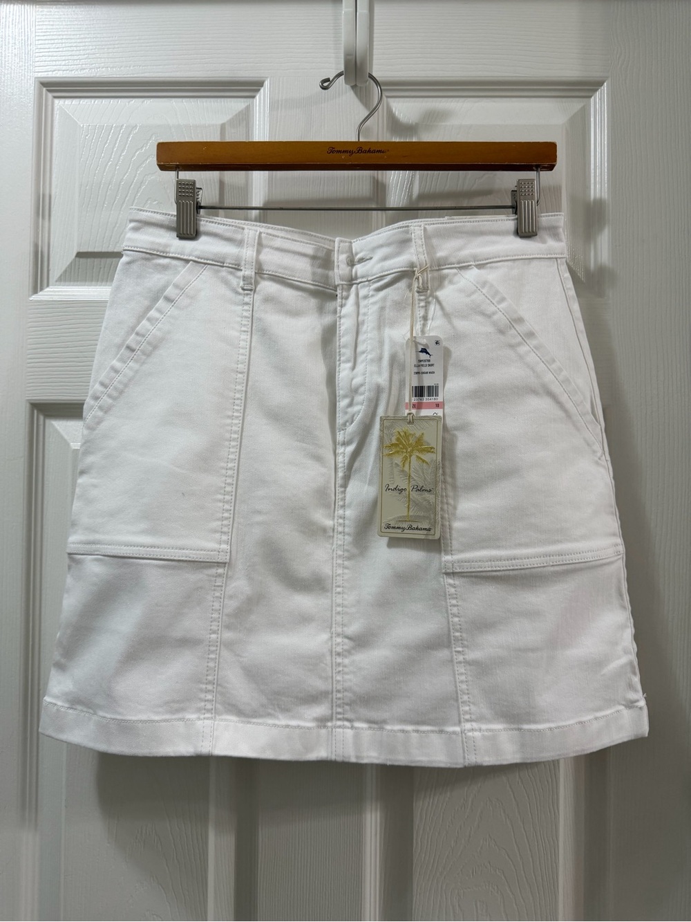 Tommy Bahama Indigo Palms Ella Twill Field Denim Skirt Sz 10 White NWT $128